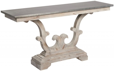 Image of Asbury Old Pine in Grey Lime Finish Hallway Console Table with Zinc Top - Georgian Style