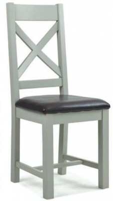 Product photograph of Lundy Grey Cross Back Dining Chair With Faux Leather Padded Seat Sold In Pairs from Choice Furniture Superstore