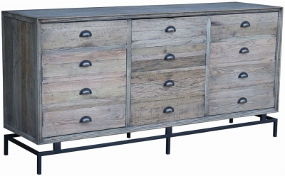 Product photograph of Renton Industrial Reclaimed Oak Extra Large Sideboard 180cm W With 3 Doors And 3 Drawers from Choice Furniture Superstore