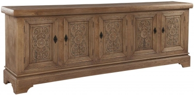 Product photograph of Renton Reclaimed Elm Extra Large Buffet Large Sideboard 266cm W With 5 Carved Doors - Victorian Style from Choice Furniture Superstore