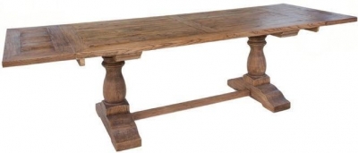 Renton Reclaimed Elm Refectory Dining Table, 200cm-280cm Seats 8 to 12 Diners Rectangular Extending Top with Double Pedestal Balustrade Base - Victorian Style