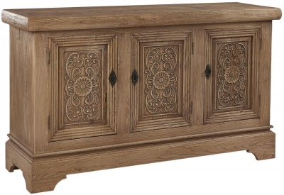 Renton Reclaimed Elm Large Buffet Large Sideboard, 166cm W with 3 Carved Doors - Victorian Style