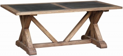 Renton Old Elm Rectangular Dining Table With Zinc Top And Trestle Base 200cm Seats 8 Diners Victorian Style