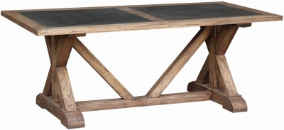 Renton Old Elm Rectangular Dining Table with Zinc Top and Trestle Base, 200cm Seats 8 Diners - Victorian Style
