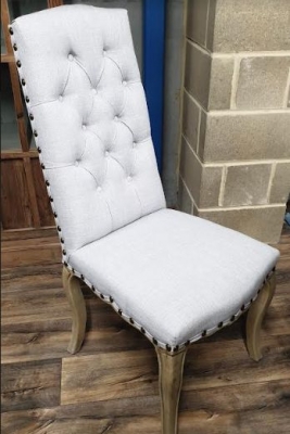 Diaz Oatmeal Dining Chair Tufted Velvet Fabric Upholstered With Studs Sold In Pairs