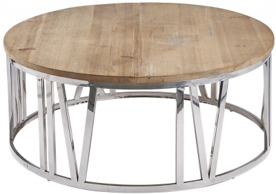 Product photograph of Clearance - Asbury Reclaimed Pine Round Clock Coffee Table - Fs010 from Choice Furniture Superstore