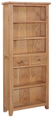 Appleby Petite Oak Tall Bookcase, 180cm Bookshelf with 2 Storage Drawers