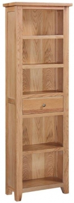 Appleby Petite Oak Tall Bookcase, 180cm Bookshelf with 1 Storage Drawer