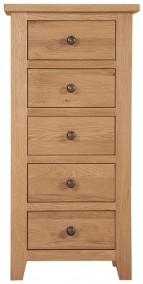 Product photograph of Appleby Petite Oak Narrow Chest 5 Drawers Tallboy from Choice Furniture Superstore