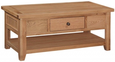 Product photograph of Appleby Oak Coffee Table With 2 Drawer Storage from Choice Furniture Superstore