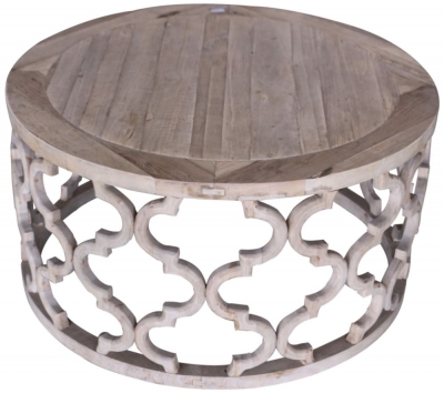 Product photograph of Asbury Old Elm In Grey Lime Finish Round Lattice Coffee Table - Georgian Style from Choice Furniture Superstore