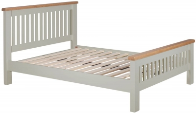 Lundy Grey and Oak Bed Frame, High Foot End with Slatted Headboard