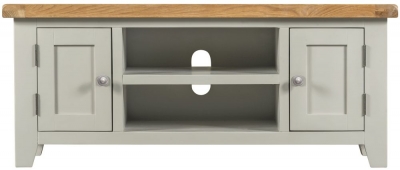 Lundy Grey and Oak Extra Large TV Unit, 180cm W with Storage for Television Upto 65in Plasma