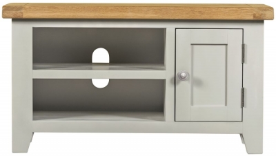 Lundy Grey and Oak Small TV Unit, 91cm W with Storage for Television Upto 32in Plasma