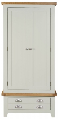 Lundy Grey And Oak Double Wardrobe 2 Doors With 1 Bottom Storage Drawer