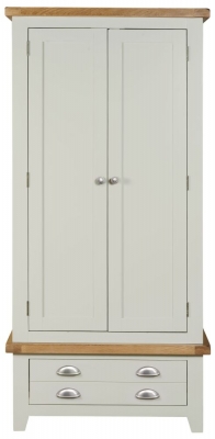 Lundy Grey and Oak Double Wardrobe, 2 Doors with 1 Bottom Storage Drawer