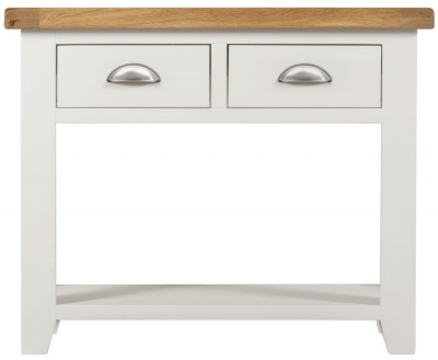 Product photograph of Lundy White And Oak Narrow Console Table With 2 Drawers from Choice Furniture Superstore