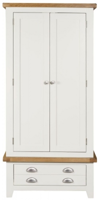 Product photograph of Lundy White And Oak Double Wardrobe 2 Doors With 1 Bottom Storage Drawer from Choice Furniture Superstore