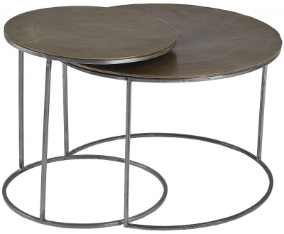 Product photograph of Plano Vintage Brass Top Metal Round Nest Of 2 Coffee Table from Choice Furniture Superstore