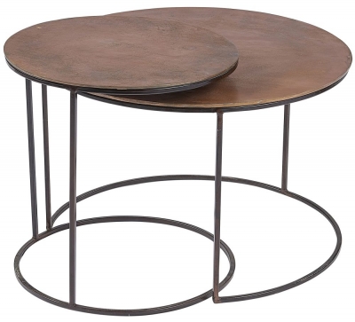 Product photograph of Plano Vintage Copper Top Metal Round Nest Of 2 Coffee Table from Choice Furniture Superstore
