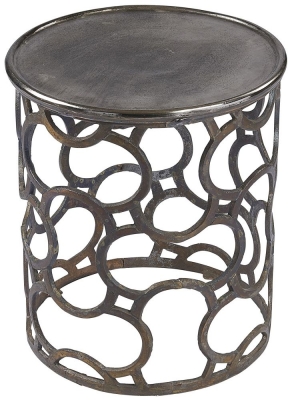 Product photograph of Plano Vintage Silver Top Metal Round Large Lattice Side Table from Choice Furniture Superstore