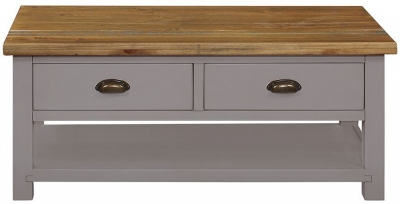 Product photograph of Regatta Grey Painted Pine Coffee Table With 2 Drawers Storage from Choice Furniture Superstore