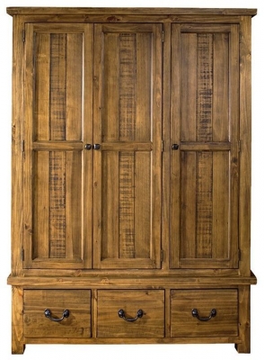 Product photograph of Regatta Rustic Pine Triple Wardrobe 3 Doors With 3 Bottom Storage Drawers from Choice Furniture Superstore