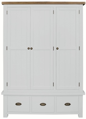 Regatta White Painted Pine Triple Wardrobe 3 Doors With 3 Bottom Storage Drawers