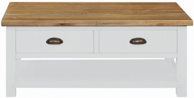 Product photograph of Regatta White Painted Pine Coffee Table With 2 Drawers Storage from Choice Furniture Superstore