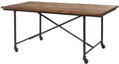 Renton Industrial Reclaimed Elm Dining Table With Wheels 180cm Seats 6 To 8 Diners Rectangular Top