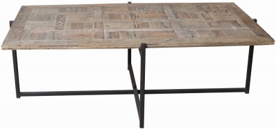 Product photograph of Renton Industrial Reclaimed Oak Coffee Table With Folding Black Metal Legs from Choice Furniture Superstore