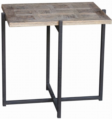 Product photograph of Renton Industrial Reclaimed Oak Side Table With Folding Black Metal Legs from Choice Furniture Superstore