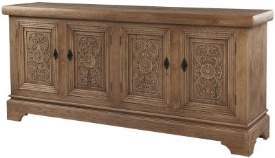 Renton Reclaimed Elm Extra Large Buffet Sideboard 216cm W With 4 Carved Doors Victorian Style