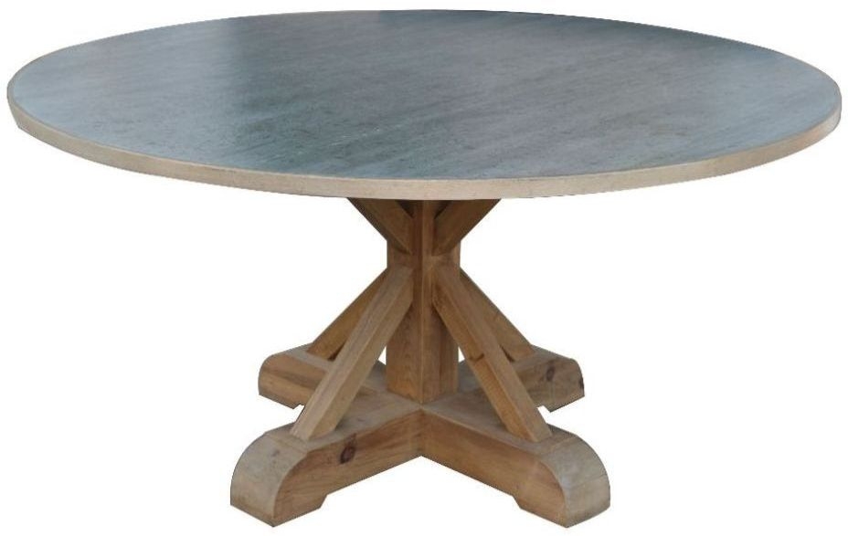 Asbury Antique Spot Round Dining Table with Zinc Top, 150cm Dia Seats 6