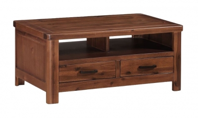 Product photograph of Andorra Dark Acacia 2 Drawer Coffee Table from Choice Furniture Superstore