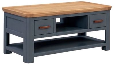 Product photograph of Treviso Blue And Oak 2 Drawer Standard Coffee Table from Choice Furniture Superstore