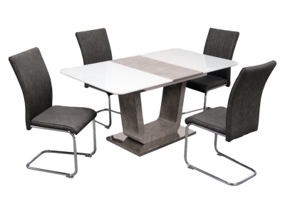 Castello 120cm-160cm Butterfly Extending Dining Table and 4 Grey Chairs - White High Gloss and Natural