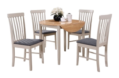 Altona Round 61cm-91cm Drop Leaf Extending Dining Table and 4 Chairs - Oak and Stone Grey Painted