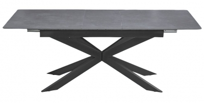 Azzurra Sintered Stone Grey Dining Table, 160cm-200cm Seats 6 to 8 Diners Extending Rectangular Top with Black Metal Spider Legs