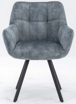 Set Of 2 Jade Stone Blue Fabric Dining Armchair