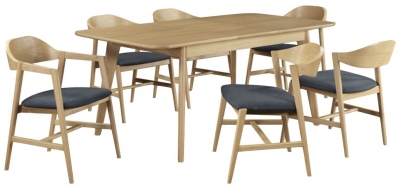 Product photograph of Carrington Scandinavian Style Oak Dining Set 140cm Seats 4 To 6 Diners Extending Rectangular Top - 6 Chairs from Choice Furniture Superstore