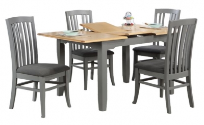 Rossmore Grey Painted Dining Set, 120cm Seats 4 Diners Rectangular Top - 4 Chairs Butterfly Extending
