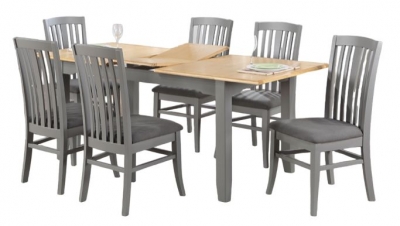 Rossmore Grey Painted Dining Set, 160cm Seats 6 Diners Rectangular Top - 6 Chairs Butterfly Extending