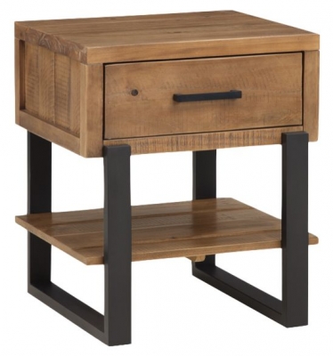 Product photograph of Pembroke Rustic Pine Lamp Table 1 Drawer With Black Metal Legs from Choice Furniture Superstore