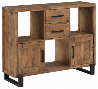 Product photograph of Pembroke Rustic Pine Low Display Unit With Black Metal Legs from Choice Furniture Superstore