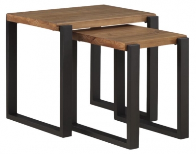 Product photograph of Pembroke Rustic Pine Nest Of 2 Tables With Black Metal Legs from Choice Furniture Superstore