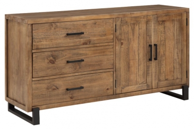 Product photograph of Pembroke Rustic Pine Sideboard 150cm 2 Doors 3 Drawers With Black Metal Legs from Choice Furniture Superstore