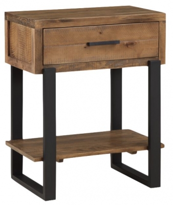 Product photograph of Pembroke Rustic Pine Small Console Table 1 Drawer With Black Metal Legs from Choice Furniture Superstore