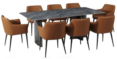 Campania Grey Sintered Stone Dining Set 200cm Seats 8 Diners Rectangular Top 6 Chairs