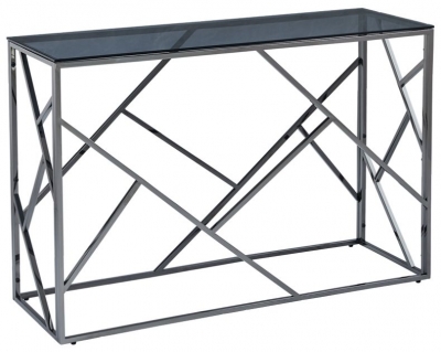 Product photograph of Cortez Smoked Glass And Titanium Console Table from Choice Furniture Superstore